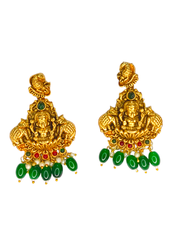 gold plated kundan chandbali earrings with emerald, ruby, pearl beads