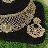 silver plated multicolor shining stone necklace set for women