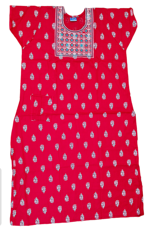 embroidered nighty for women, 100% organic cotton, size – x large