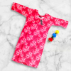 women's red floral printed cotton kurti, button down style