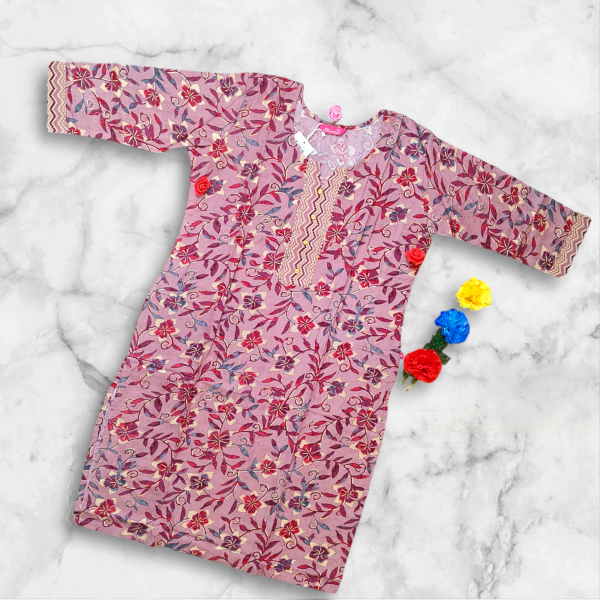 women's cotton kurti with floral and zigzag prints, 2 pieces