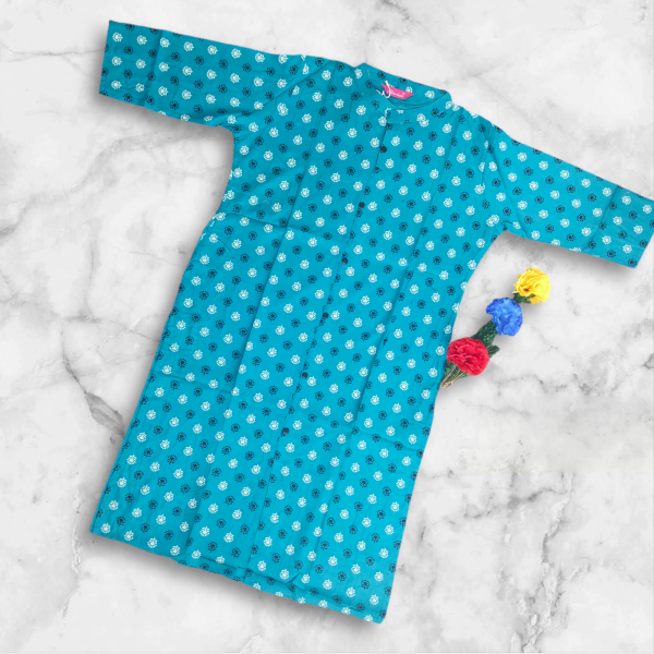 women's teal printed collar kurti with floral patterns