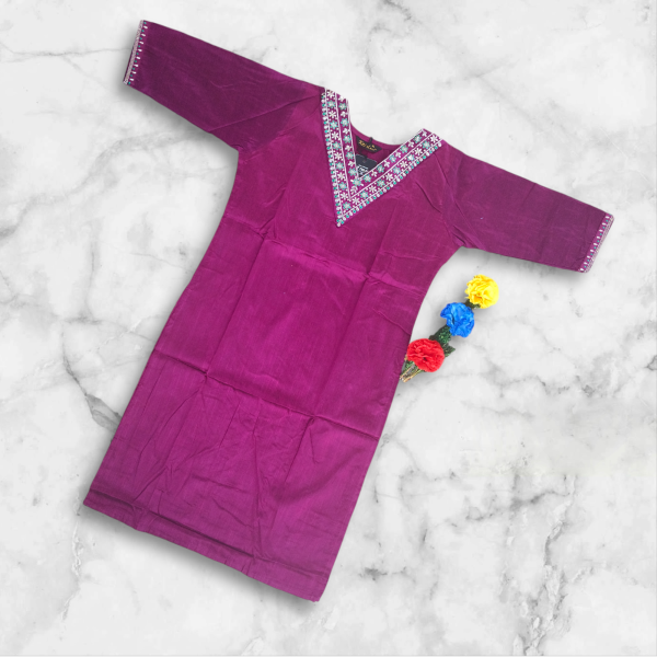 women's purple v neck kurti with multicolour floral border (copy)